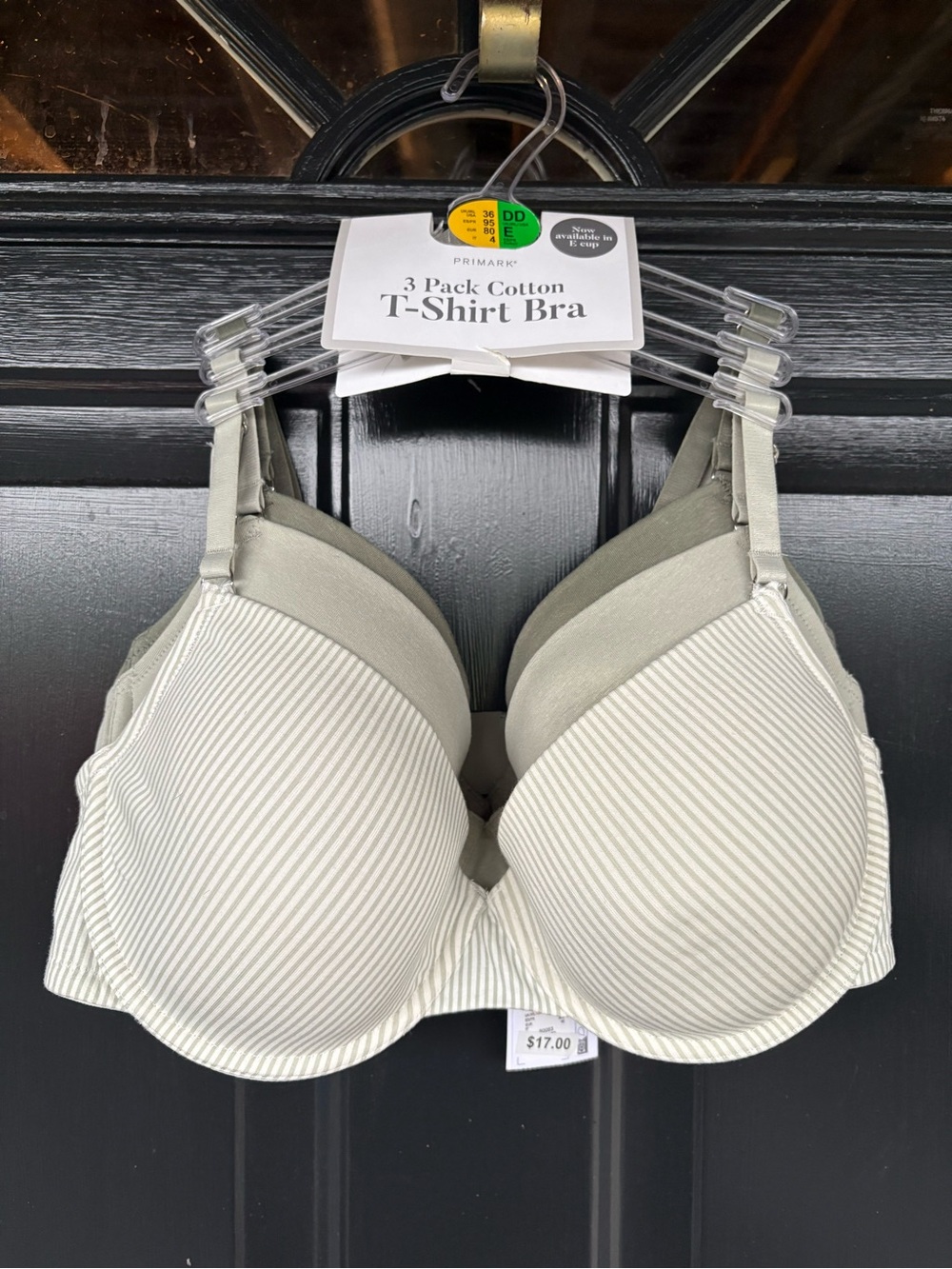 Primark 3-Pack Cotton T-Shirt Bras in Sage and Light Olive